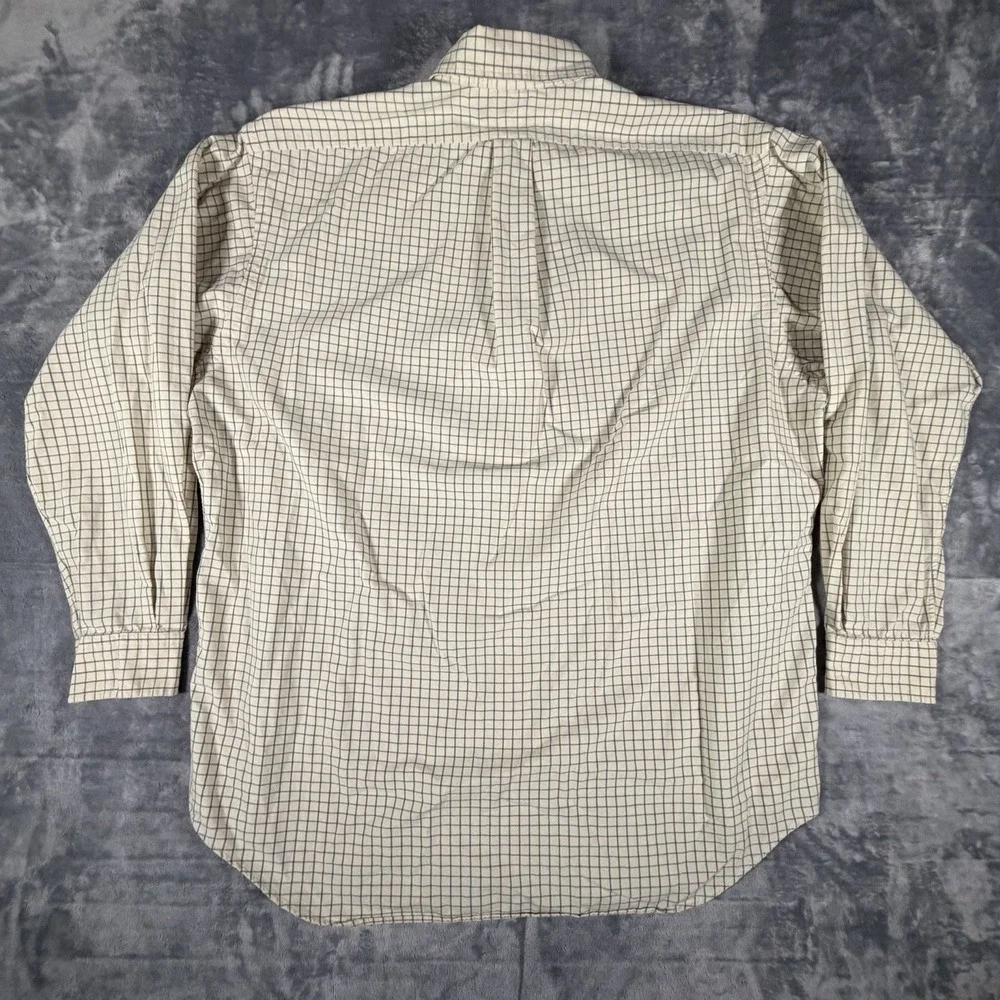 Polo Ralph Lauren Shirt Men's Large Tan Windowpane Plaid Long Sleeve Preppy Pony